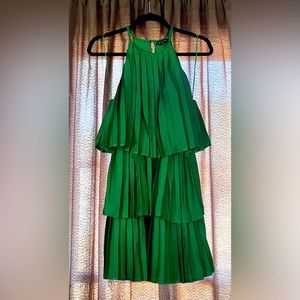 Halter midi tiered silk ruffle dress SM. Green. Never worn. Knee length.